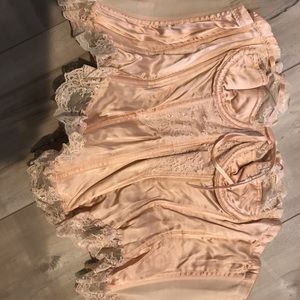 Satin and lace corset with ribbing vintage 1980